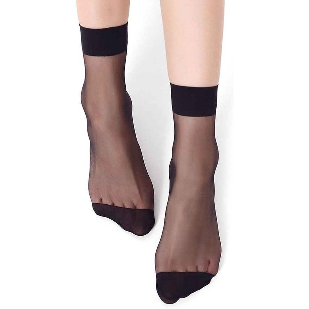 Womens Black 10 Pairs Nylon Ankle Short Sheer Socks